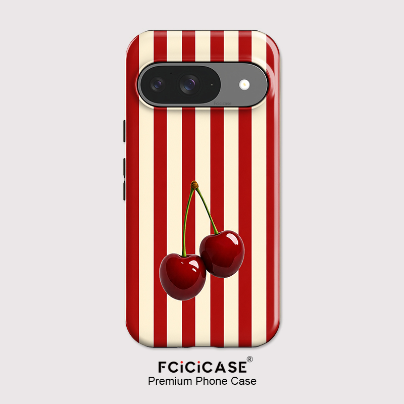 Google Pixel 8A - Fcicicase 체리 스트라이프 패턴 휴대폰 케이스